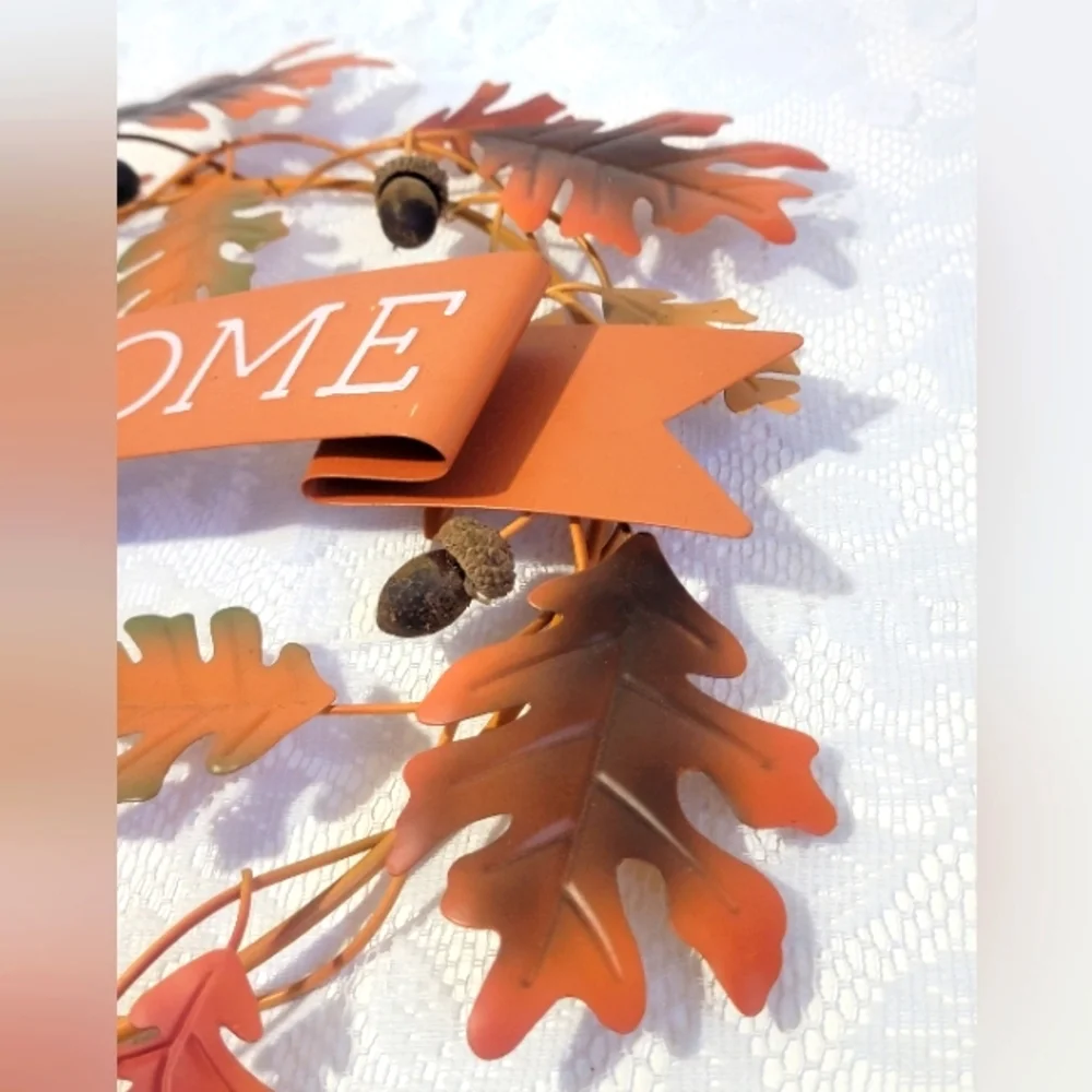Fall Welcome Sign Metal Autumn Leaf Color Oak Acorn Wreath Door Wall Home Decor